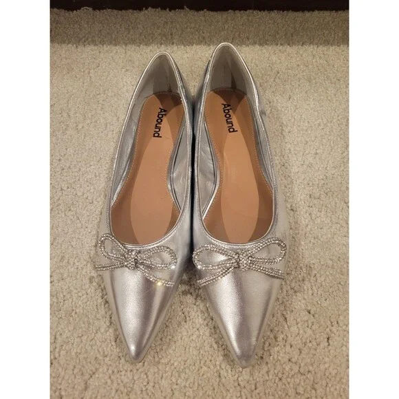 New Abound Gorgi Bow Flats Slip On Shoes Women's Silver Crystal Bow Size US 8 - Picture 2 of 10